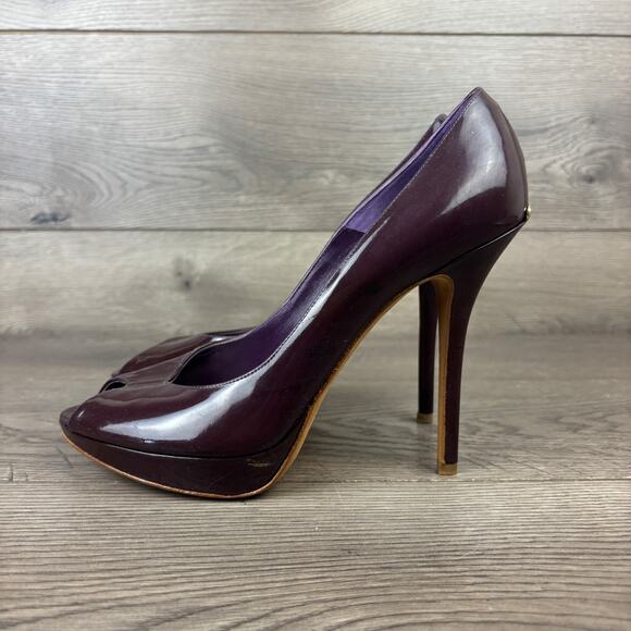 CHRISTIAN DIOR Purple Patent Leather Peep Toes Pumps Heels Women's 8 / 38.5 - Picture 7 of 15
